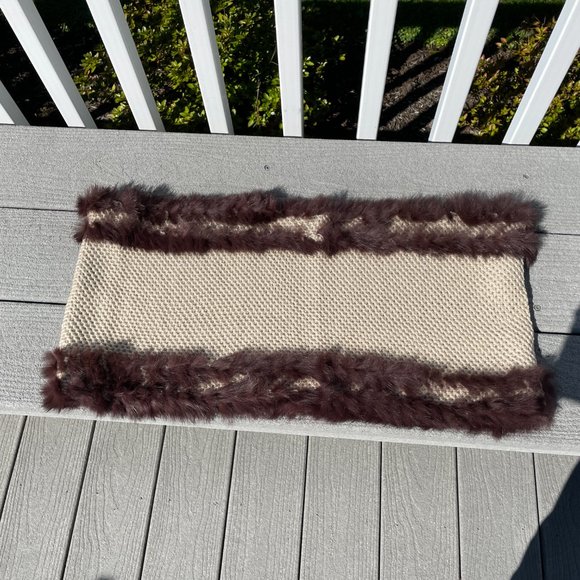 LA FIORENTINA 100% GENUINE RABBIT FUR INFINITY CAMEL & BROWN GOLD METALLIC SCARF - Picture 10 of 13